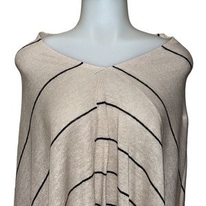 EILEEN FISHER Light Tan/Black Stripe Poncho Sweater~One Size